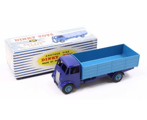Dinky Toys No. 511 guy 4-ton lorry, comprising dark blue cab and chassis with light blue back and light blue hubs, sold in th