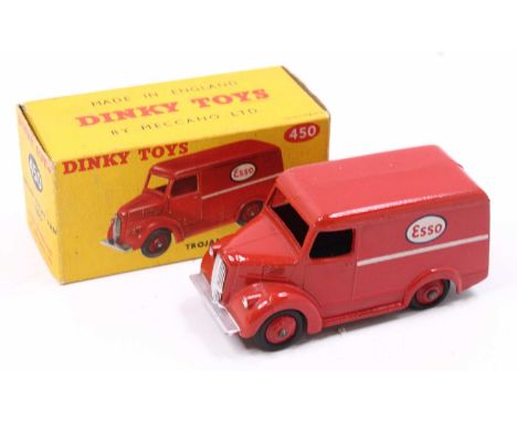 Dinky Toys No. 450 Trojan van Esso, comprising red body with white stripe, red hubs and Esso livery, housed in the original c