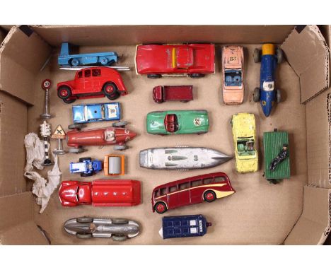 A quantity of loose and playworn diecast to include; No.110 Aston Martin in Green body with red interior, No.250 Streamlined 