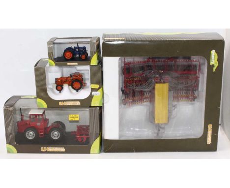 A Universal Hobbies 1/32 scale group of three boxed models to include Vaderstad Rapid 800C Cedar, Renault D22 tractor, Massey