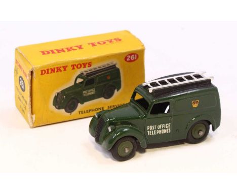 Dinky Toys No. 261 Telephone Service van, comprising green body with green ridged hubs and silver ladder and black roof, in t