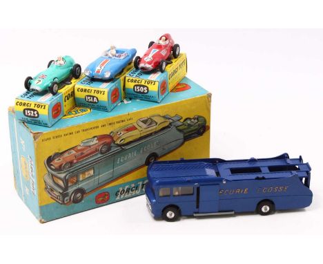 Corgi Major Toys Gift Set No.16 Ecurie Ecosse racing car transporter and three racing cars, metallic blue with cream interior