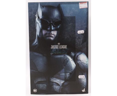 A Hot Toys Ltd 1/6 scale action figure of Batman No. MMS432 'Justice League', appears incomplete and displayed, housed in the