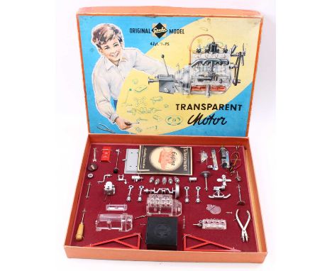 Gesha Models a boxed set for a transparent motor (appears complete) strung to a card with an instructions leaflet and pictori