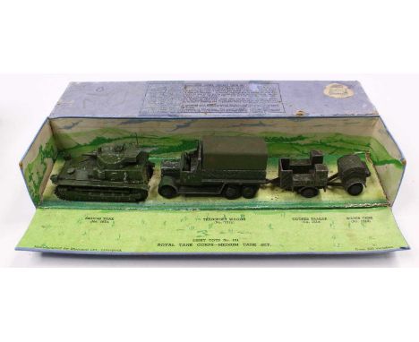 A Dinky Toys pre-war No. 151 'Royal Tank Corps', medium tank unit, the original box contains all four pieces, No. 151A Medium