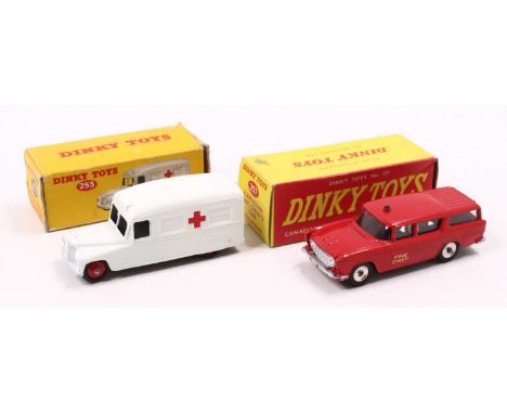Dinky Toys group of two to include; 257, Canadian fire chief's car, red body, plastic windows, red roof light with Fire Chief