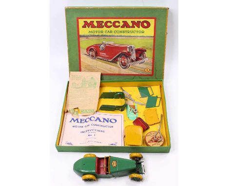 Meccano Motor Racing Set No.1 (Playworn) in green body with red seating and matching hubs (sold as seen) housed in original c