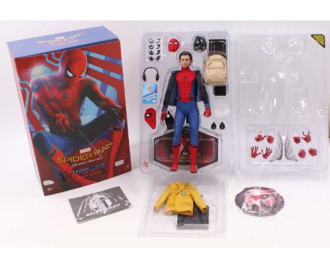 A Hot Toys Ltd 1/6 scale action figure of Spider Man No. MMS426 'Homecoming Deluxe Version', appears incomplete, housed in th