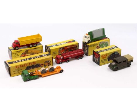 A Budgie Toys group of five boxed models to include a No. 276 Bedford LWB Tipper, No. 304 Plate Glass Transporter, No. 270 Es