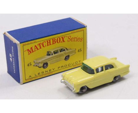 A Matchbox No. 45 Vauxhall Victor comprising yellow body with silver plastic wheels, housed in the original D-type box (NM,BN