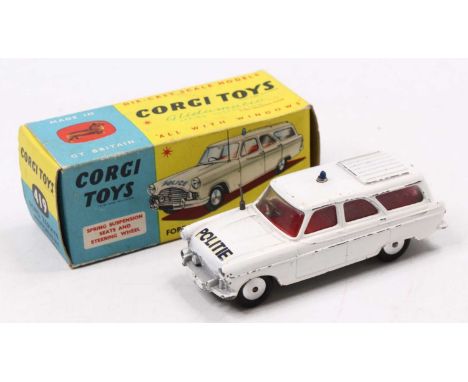 Corgi Toys, No.419 "Dutch Promotional" Ford Zephyr Motorway Patrol "Politie", white body, red interior, flat spun hubs, aeria