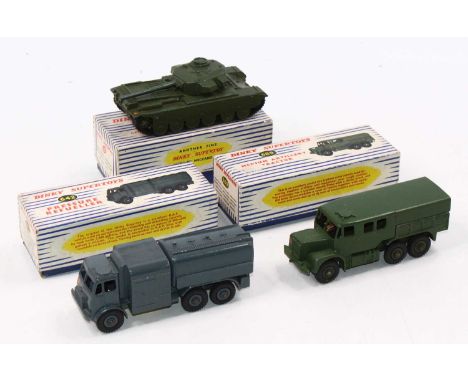 A Dinky Toys group of three boxed military models, to include No. 651 Centurion tank, No. 689 Medium Artillery Tractor, No. 6