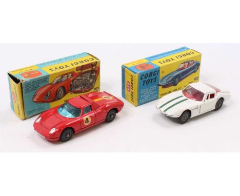 A Corgi Toys group of two to include Corgi 314 Ferrari 'Berlinetta' 250 Le Mans in red with racing number 4, along with a Cor
