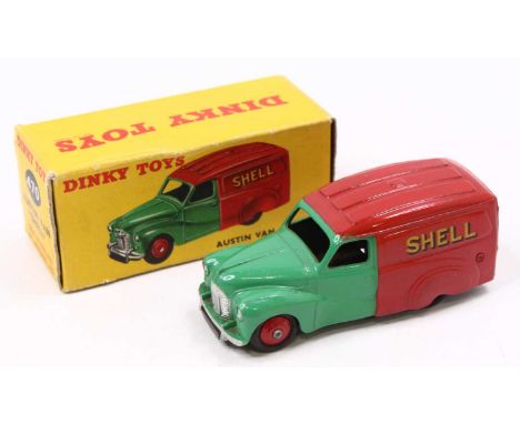 Dinky Toys No. 470 Austin delivery van Shell BP comprising green and red body with red hubs, in the original all-card box (VG