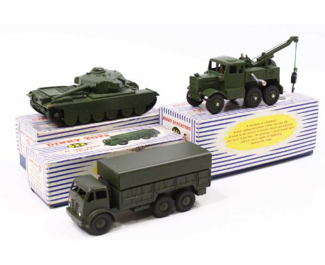 A Dinky Toys group of three boxed military models to include; No. 651 Centurion tank, No. 661 recovery tractor and No. 622 10