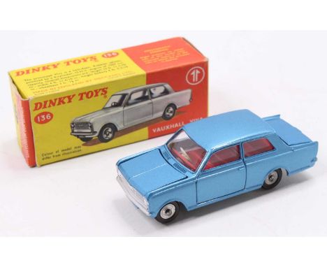 Dinky Toys No. 136 Vauxhall Viva comprising light metallic blue body, red interior and spun hubs, in the original red &amp; y