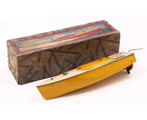 A Hornby No. 2 Speed boat titled Swift, comprising of yellow, cream and green body housed in the original card box with leafl