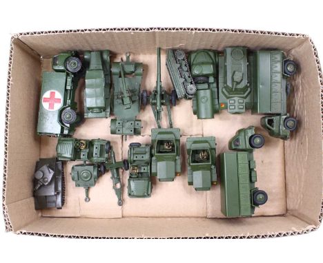 14 various loose Dinky Toy military diecast to include 3 Ton Army Truck with windows (E)