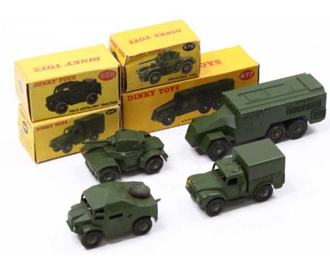 4 boxed Dinky Toy Military diecast to include No.677 Armoured Command Vehicle, No.670 Armoured Car, No.641 1-Ton Truck and 68
