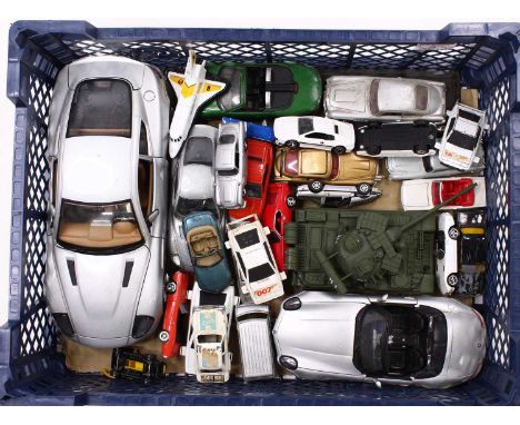 Tray containing a collection of loose James Bond vintage and modern release diecast vehicles to include Corgi, Fabbri, Johnny