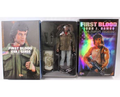 A Hot Toys Ltd 1/6 scale action figure of a John J Rambo in 'First Blood' the M65 jacket version, appears in the original car