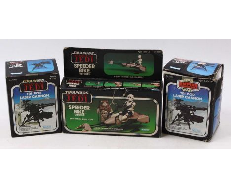 Three various boxed vintage Star Wars Kenner figure accessories to include a Speeder bike vehicle,a Star Wars Return of the J