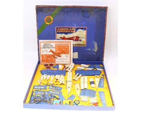 An original Meccano No.2S Aeroplane Constructor Kit comprising of white and blue components housed in the original large Mecc