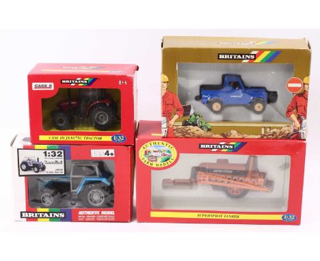 A Britains group of four boxed 1/32 scale models to include No. 42022B Case IH JX1075C tractor, No. 9494 Landini 10000S tract