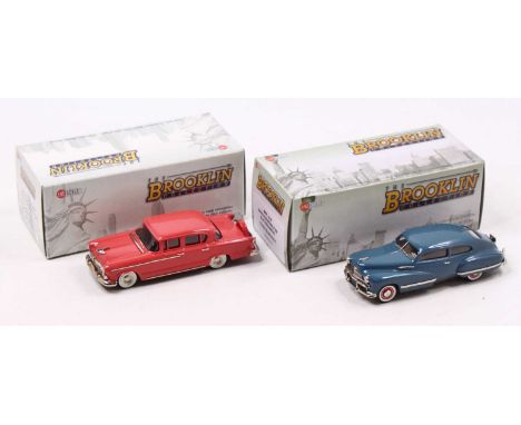 Brooklin Models Ltd, 1/43rd scale white metal model of a BRK 135 1955 Hudson Hornet 4 Door Sedan (Coral Red), and a BRK 210 1