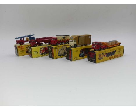 A Budgie Toys group of five boxed models to include No. 214 Savage Crane, No. 288 Bulk Flower Tanker, No. 294 Horse Box, No. 