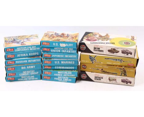 Airfix 1/32 and other scale boxed group of soldier kits to include; Military Series No.51458 Australian Infantry, No.1735 Rus
