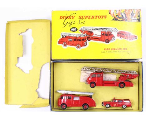 Dinky Toys No.957 Gift Set "Fire Service" comprising of Fire Engine with extending ladder, Turntable Fire Escape and "Fire Ch