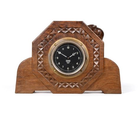 Mouseman: A Robert Thompson of Kilburn English Burr Oak Mantel Clock, of octagonal design, set with a Smith's clock from a 19