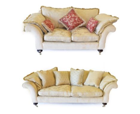 Parker &amp; Farr: A Three-Seater and A Two-Seater Sofa, modern, upholstered in cream and beige striped corduroy fabric, with