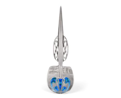 Archibald Knox (1864-1933) for Liberty &amp; Co: A Cymric Silver and Enamel Edward VII Commemorative Spoon, with ANNO CORON E