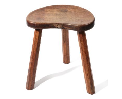 Mouseman: A Robert Thompson of Kilburn English Oak Kidney Calf Stool, on three octagonal legs, 35cm (purchased 10/01/1975)