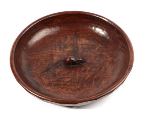Mouseman: A Robert Thompson of Kilburn English Oak Fruit Bowl, tooled interior and exterior, with carved mouse signature, 28c