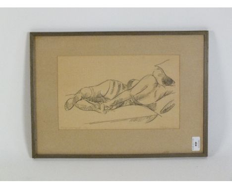 Scandinavian school, 20th century, reclining nude, lithograph, signed and dated '55, 19 x 31cm (SH), together with a indistin