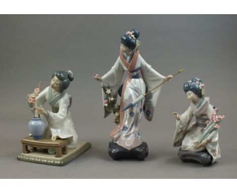 A collection of Lladro figures comprising 'Kiyoko ' no.1450. issued 1983-1998, 18cm high, 'Oriental Girl', no. 4840, 18cm hig