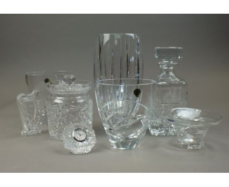 A group of Waterford glass gift ware including a Marquis decanter and stopper, biscuit jar and cover, a pair of ovoid vases, 