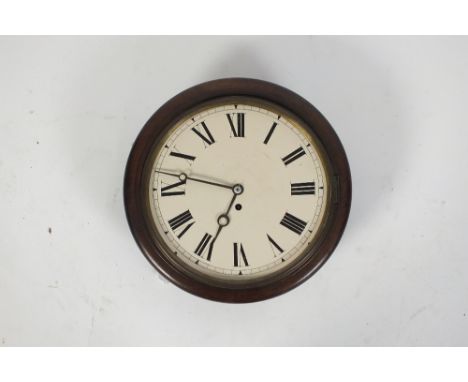 A 19th century mahogany wall clock with circular 12 inch dial, Roman numerals, fusee movement in mahogany surround, 37cm diam