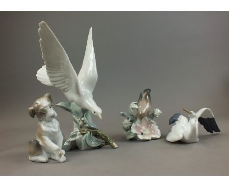 A collection of Lladro figures to include a Turtle Dove, no. 4550, 'Fluttering Crane', 'New Friend' and 'Ladybird and Nightin