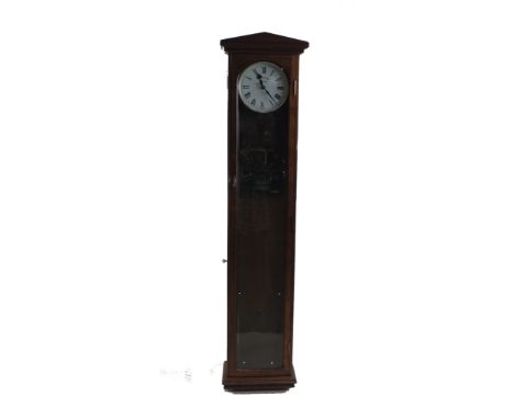 A Synchronome electric mahogany cased wall clock, 7 inch circular dial with Roman numerals, steel rod pendulum and cylinder, 