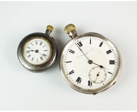 A Gentleman's silver cased open face pocket watch, the white enamel dial with Roman numerals and subsidiary seconds dial, the