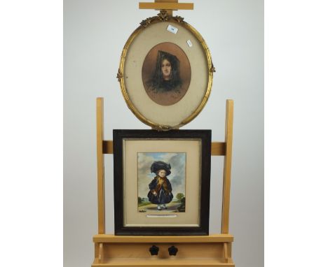 E Hayes, portrait of a lady wearing a black shawl, signed and inscribed 'Dublin' lower right, watercolour, oval 24cm high tog