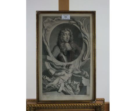 After Peter Lely, Portrait of the Earl of Shaftesbury, copper engraving, 36 x 21cm (SH), together with a late 19th century ta