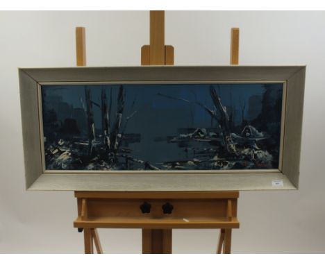 George R. Deakins, Coastal view at night, signed lower right, oil on board, 29 x 81cm