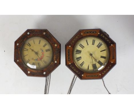 A German rosewood and walnut brass and mother of pearl inlaid wall clock, 9 inch painted wood dial with Roman numerals within