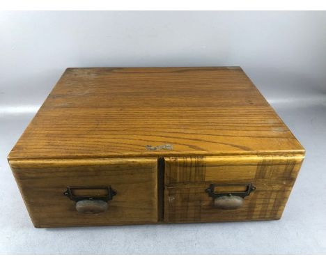 Set of vintage oak index drawers by maker Walter &amp; Powell Ltd, approx 51cm x 41cm x 19cm tall