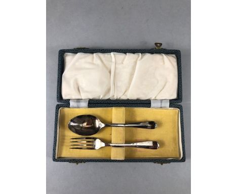 Silver Hallmarked Christening set boxed fork &amp; spoon (39g)